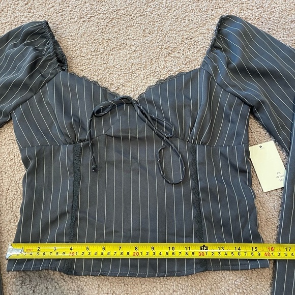 PIE IN THE SKY Gray Pinstripe Long Sleeve Crop Top - Picture 5 of 9